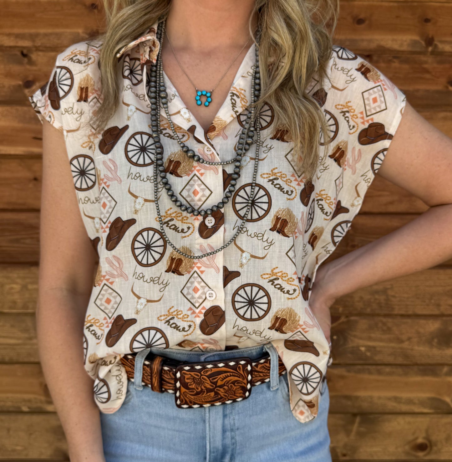 Wagon Wheel Button-Up Top