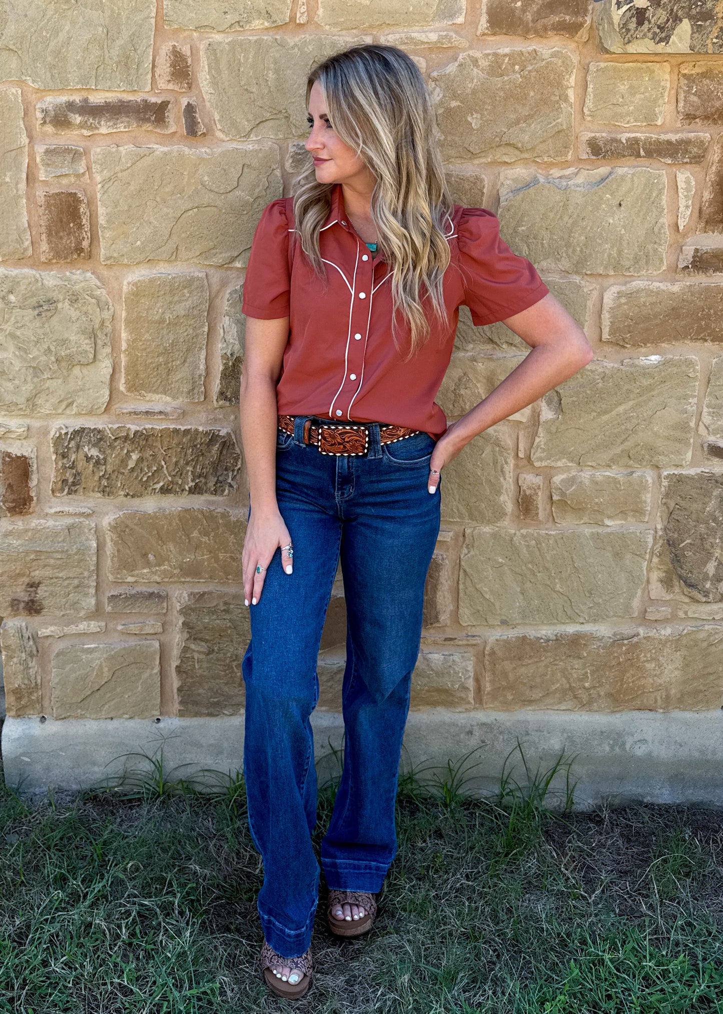Cowgirl Pearl Snap Top *Rust