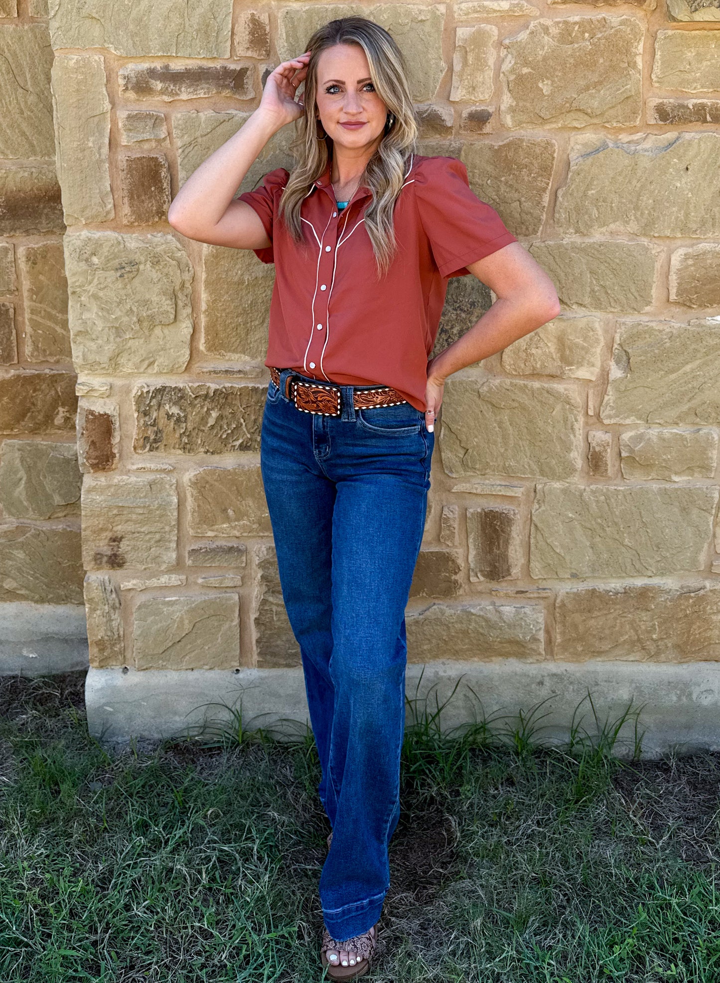 Cowgirl Pearl Snap Top *Rust