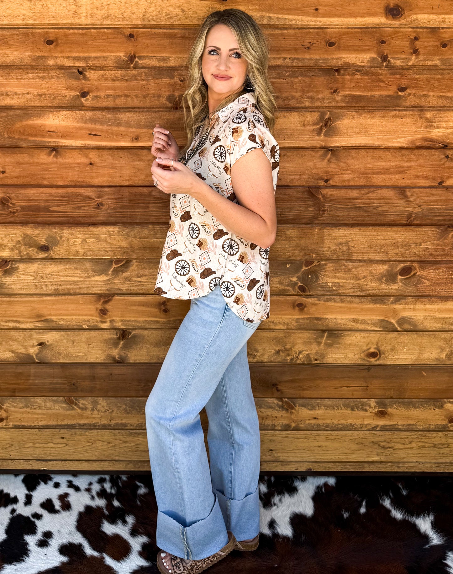 Wagon Wheel Button-Up Top