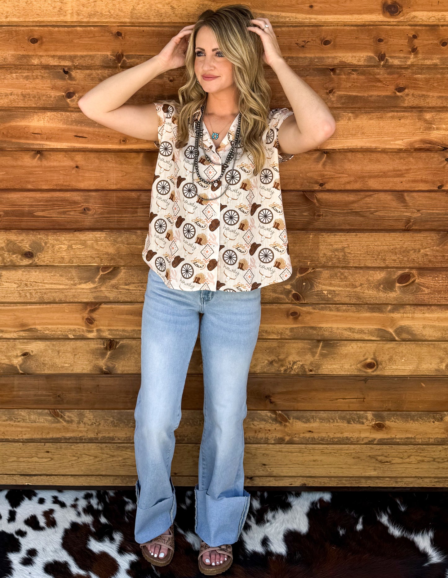 Wagon Wheel Button-Up Top