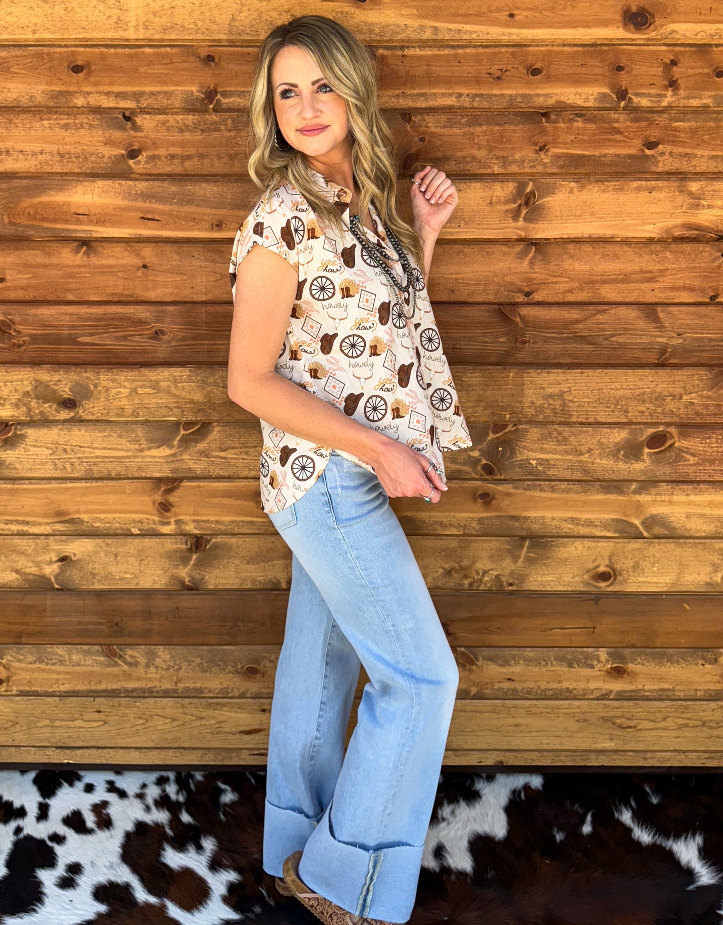 Wagon Wheel Button-Up Top