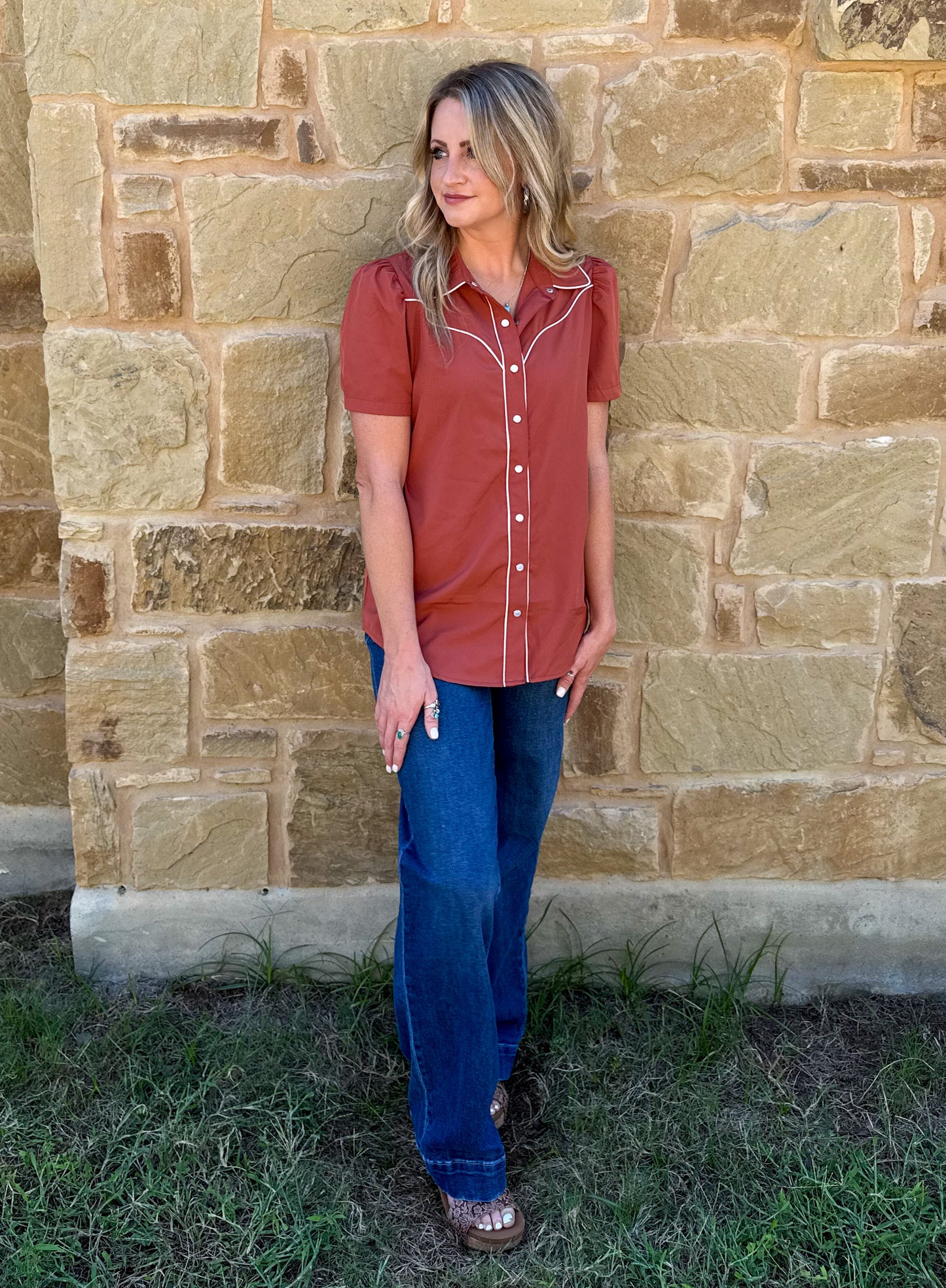 Cowgirl Pearl Snap Top *Rust