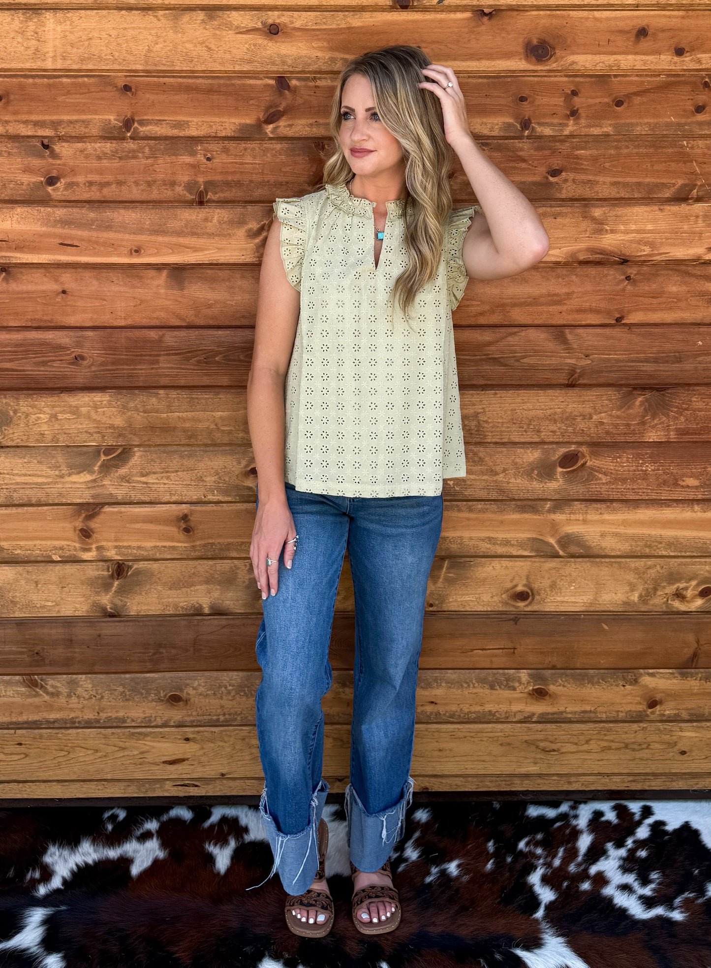 Sweet Ruffle Eyelet Blouse