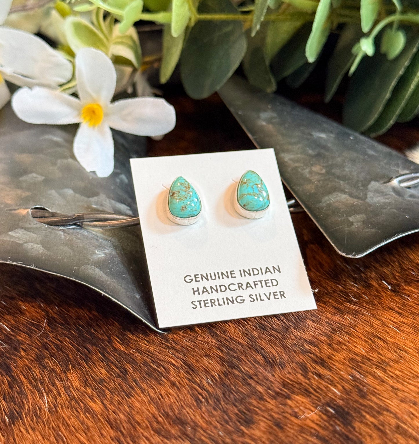 Blaze Teardrop Stud Turquoise Earrings