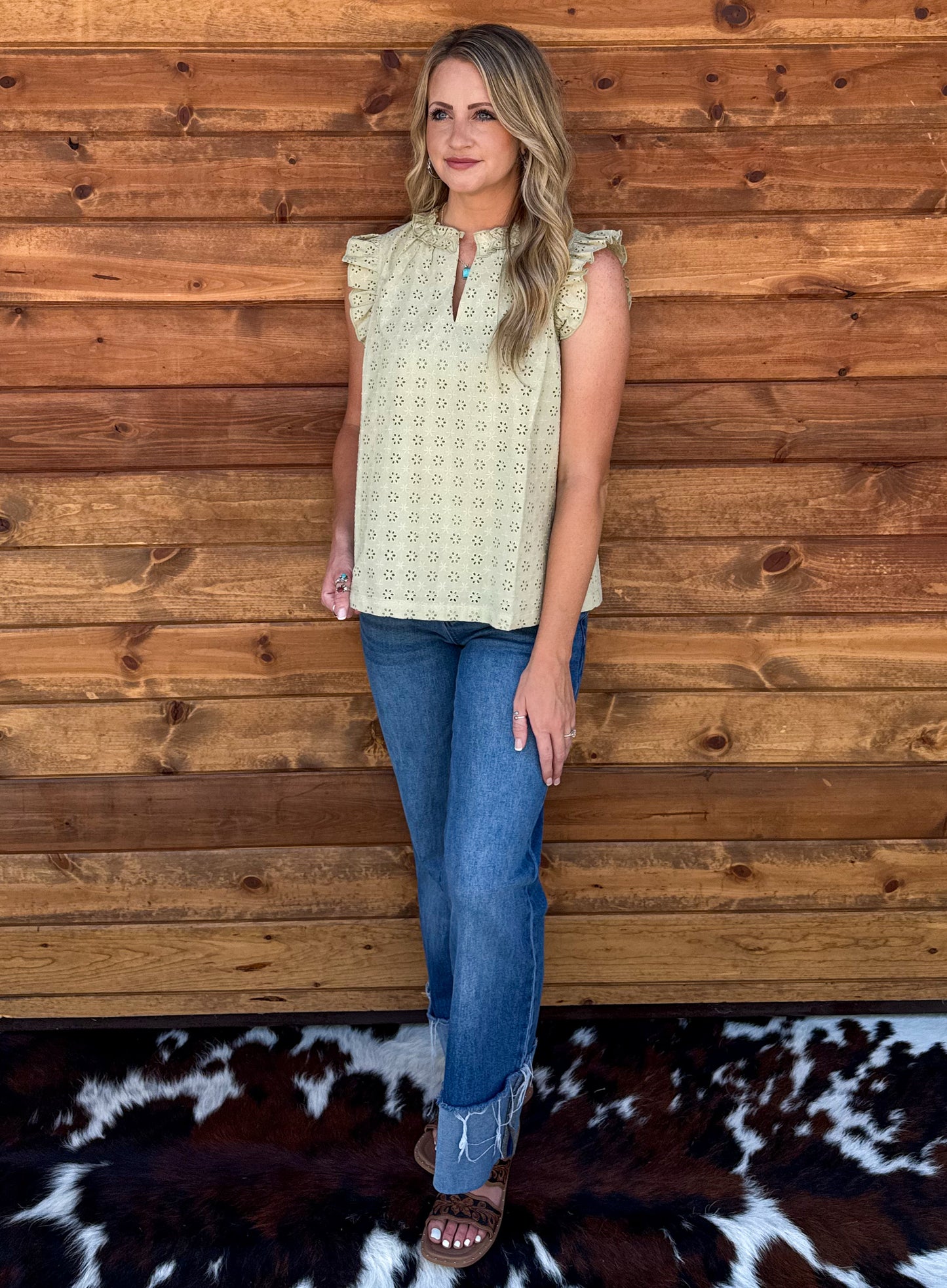 Sweet Ruffle Eyelet Blouse