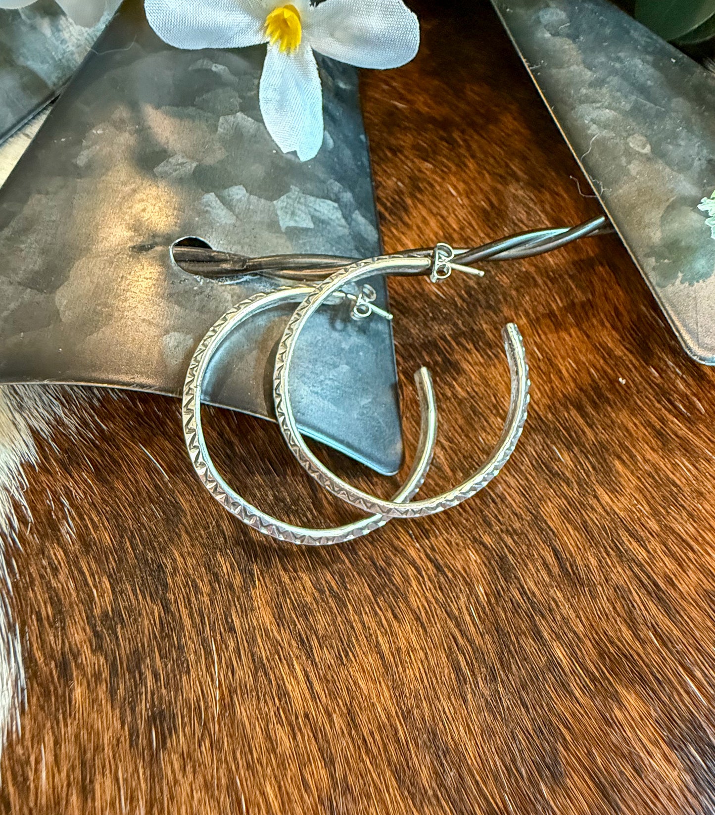 Wyatt Stamped Sterling Silver Earrings
