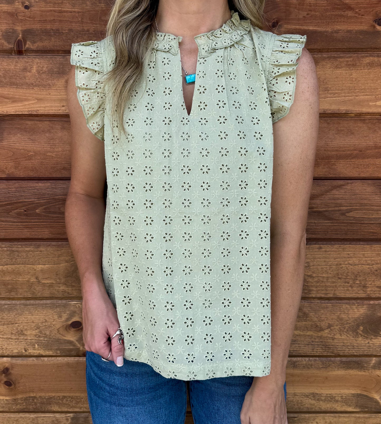 Sweet Ruffle Eyelet Blouse