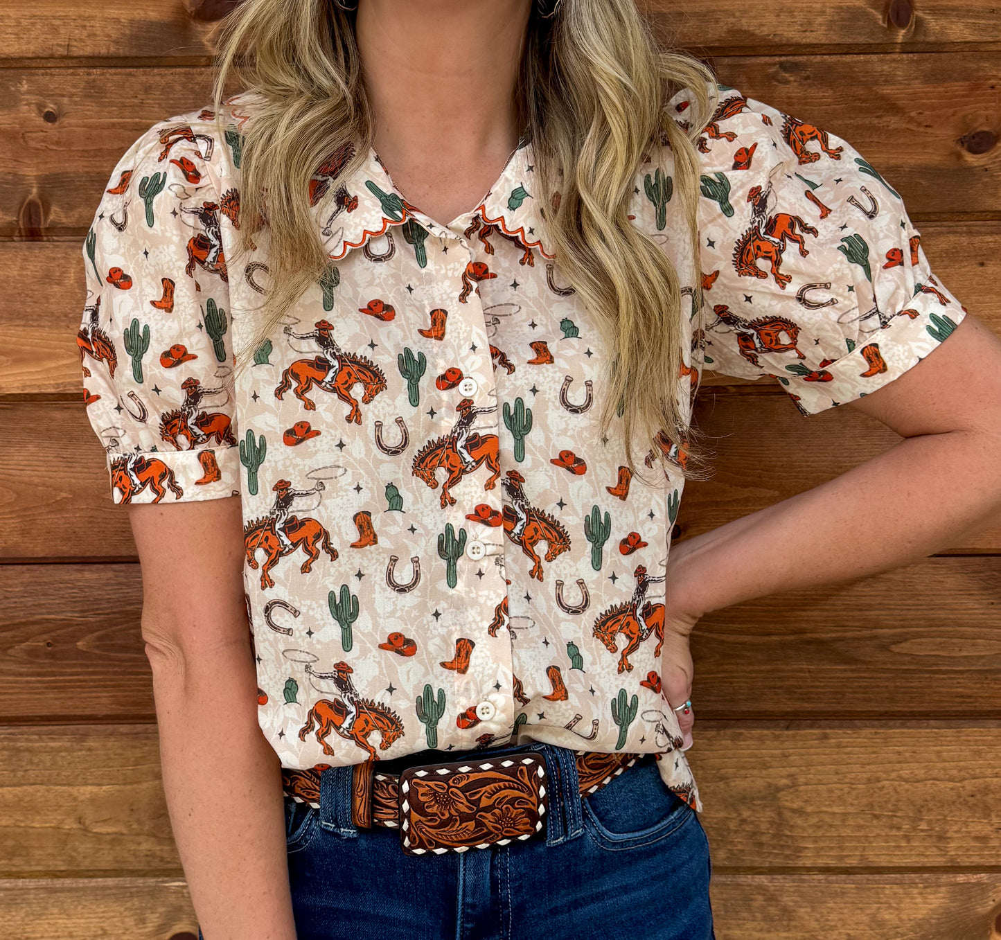 Bucking Horse Button-Up Top