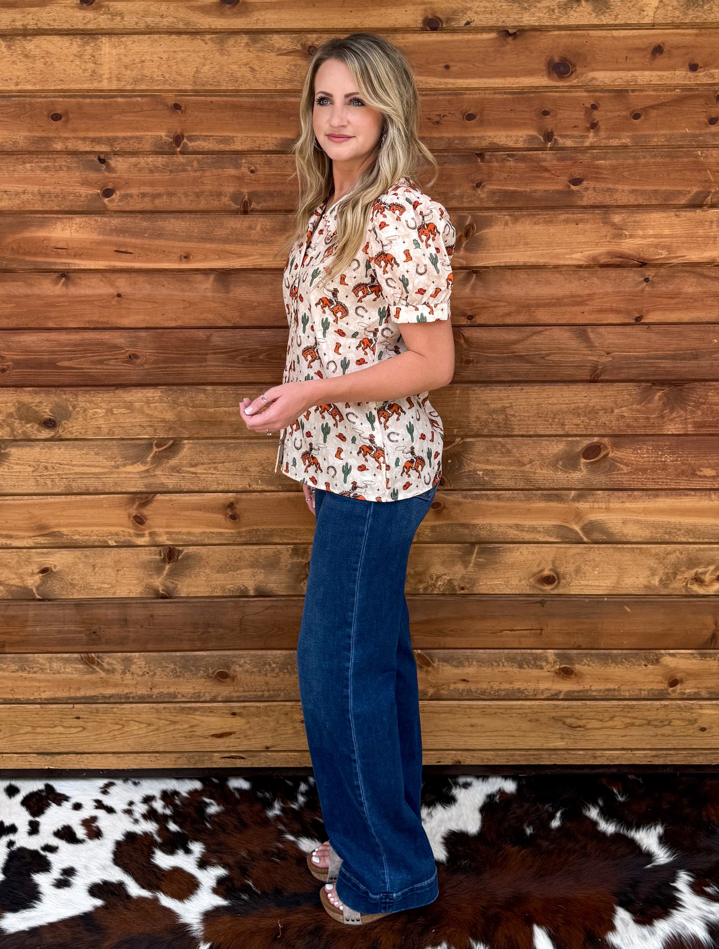 Bucking Horse Button-Up Top