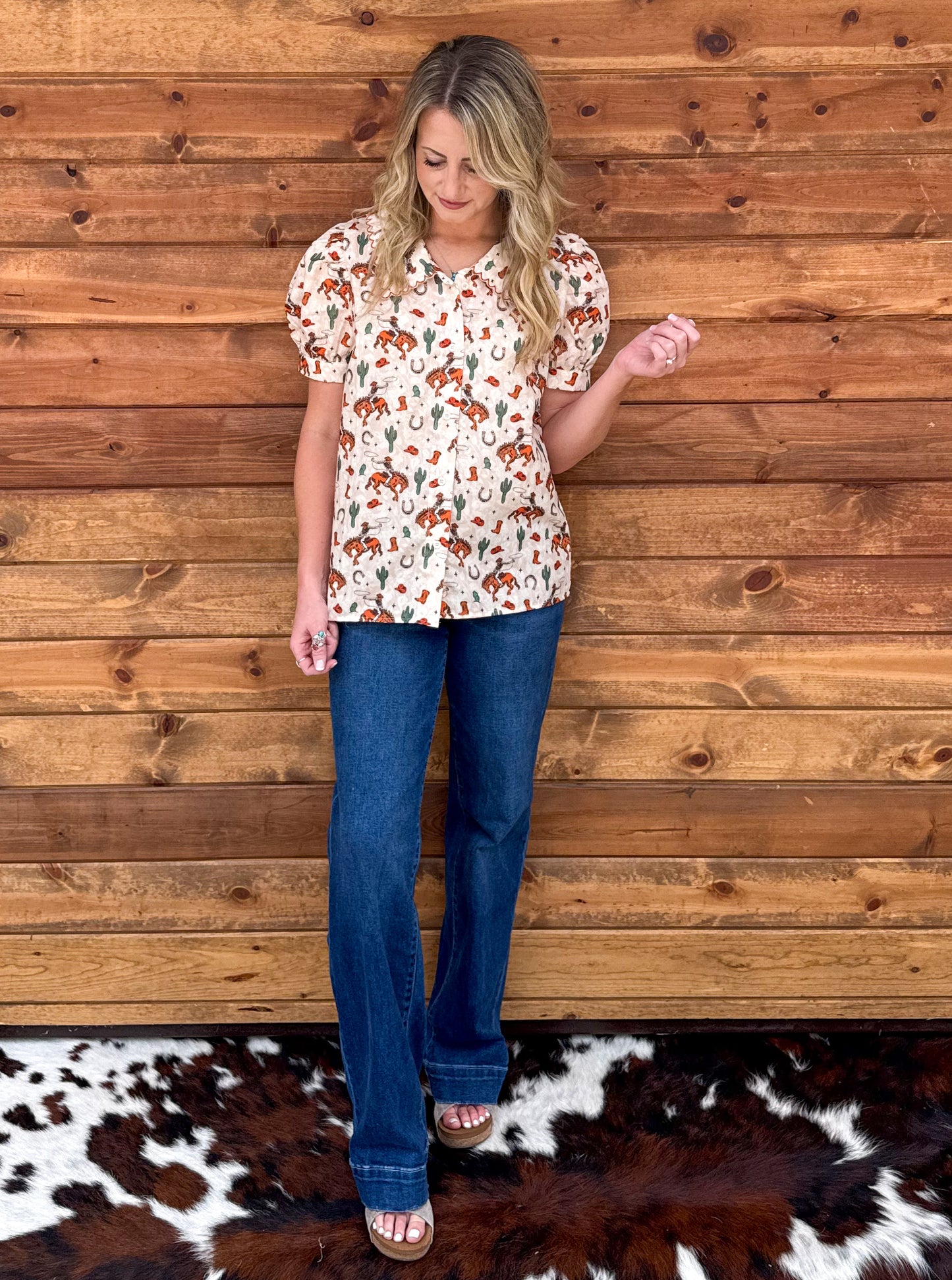 Bucking Horse Button-Up Top