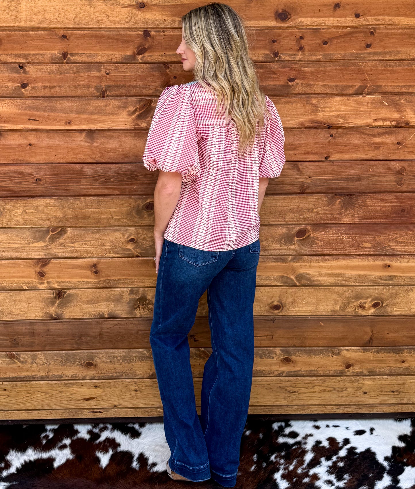 Western Horse Gingham Blouse