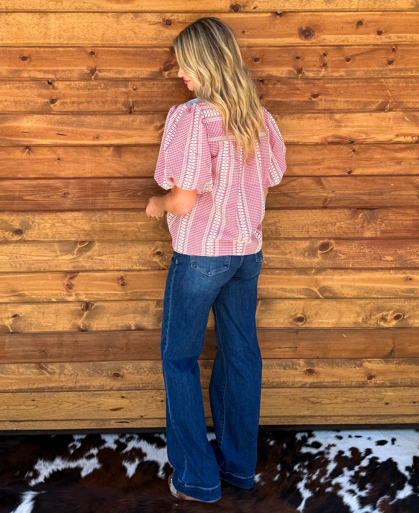 Western Horse Gingham Blouse