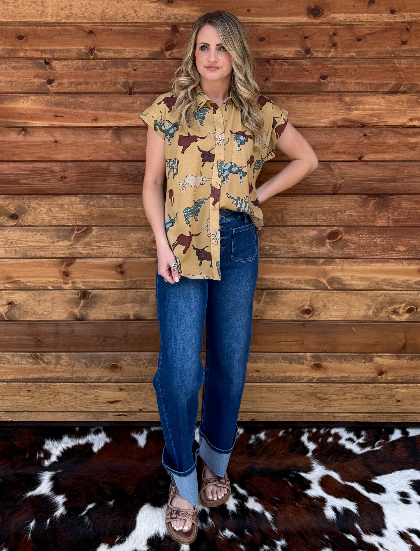 Longhorn Button-Up Top *Mustard