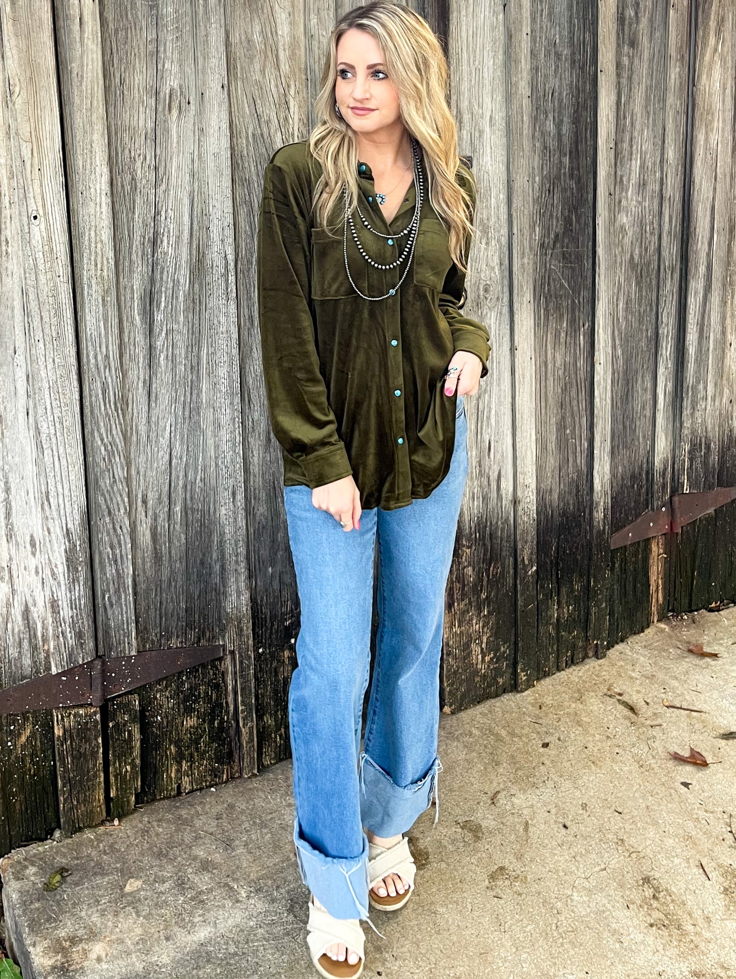 Velvet Moves Button-Up Top *Agave