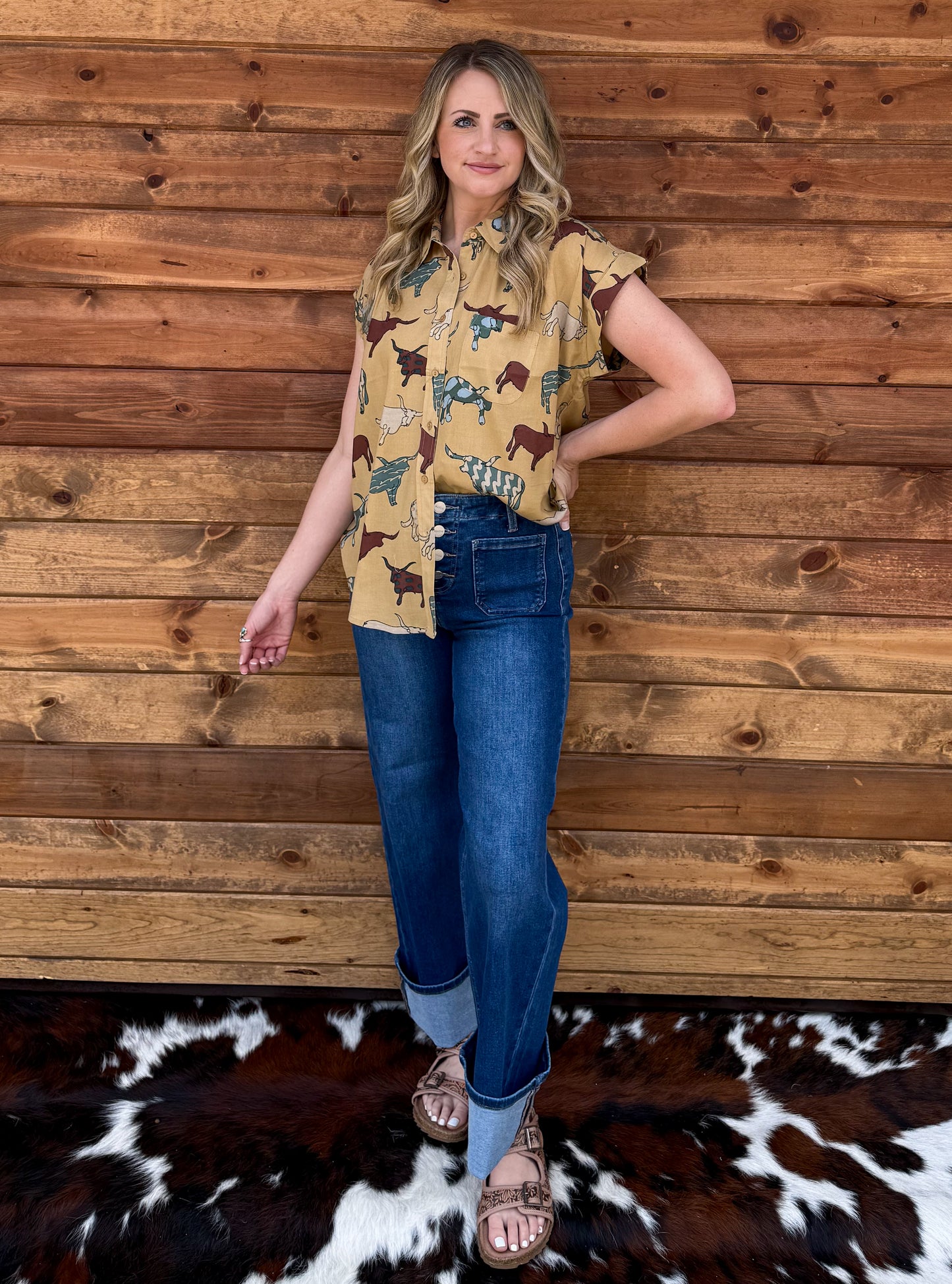 Longhorn Button-Up Top *Mustard