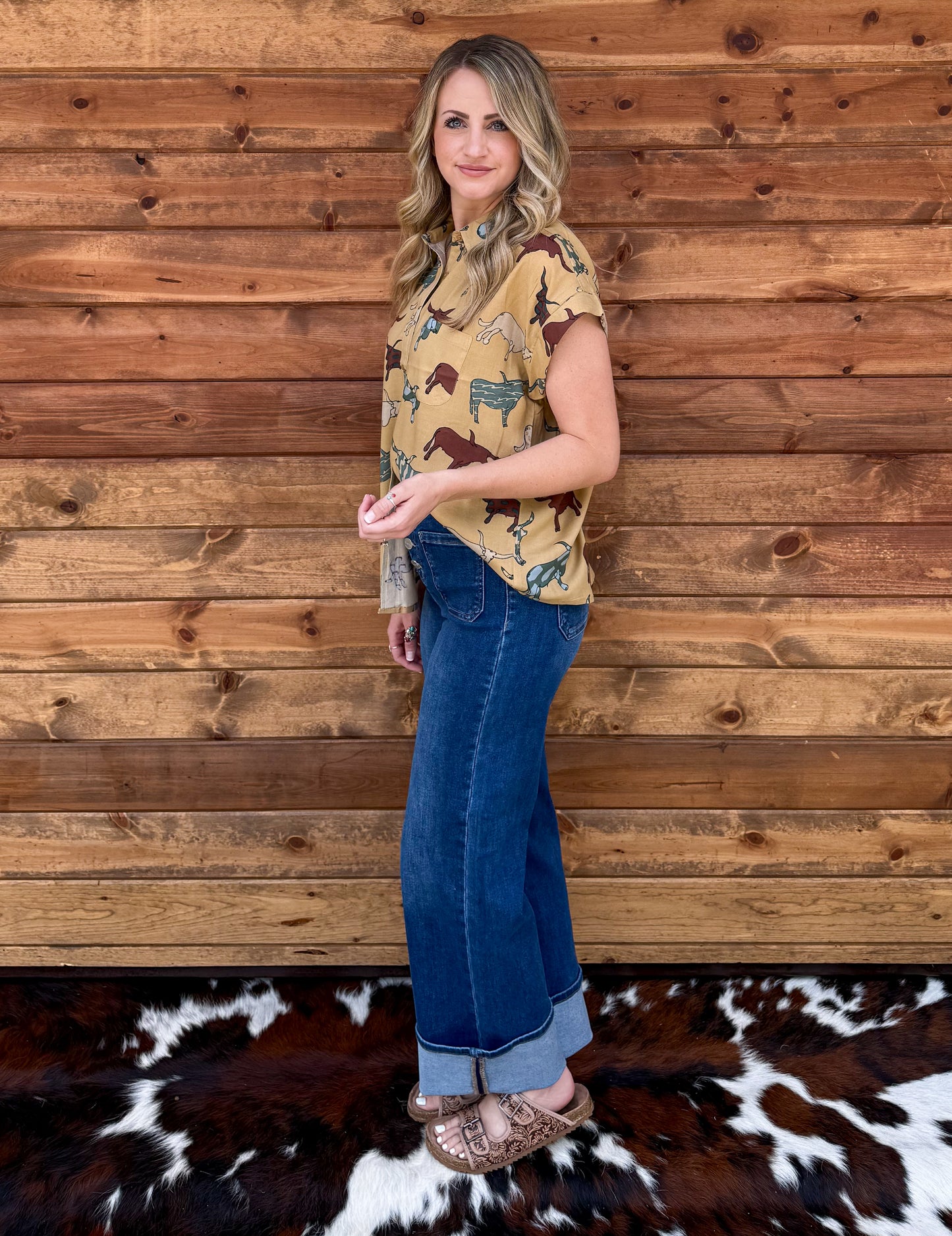 Longhorn Button-Up Top *Mustard