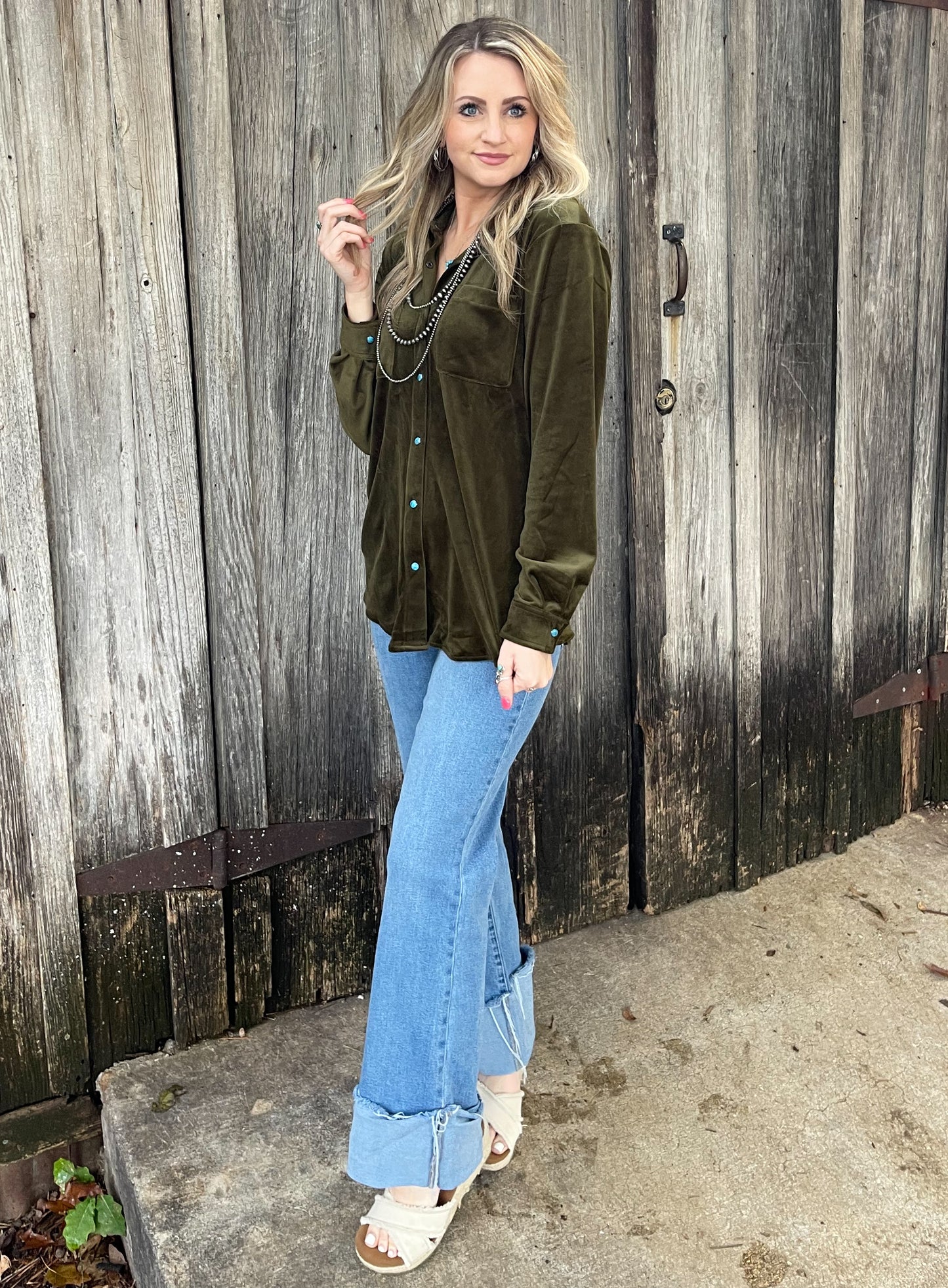 Velvet Moves Button-Up Top *Agave
