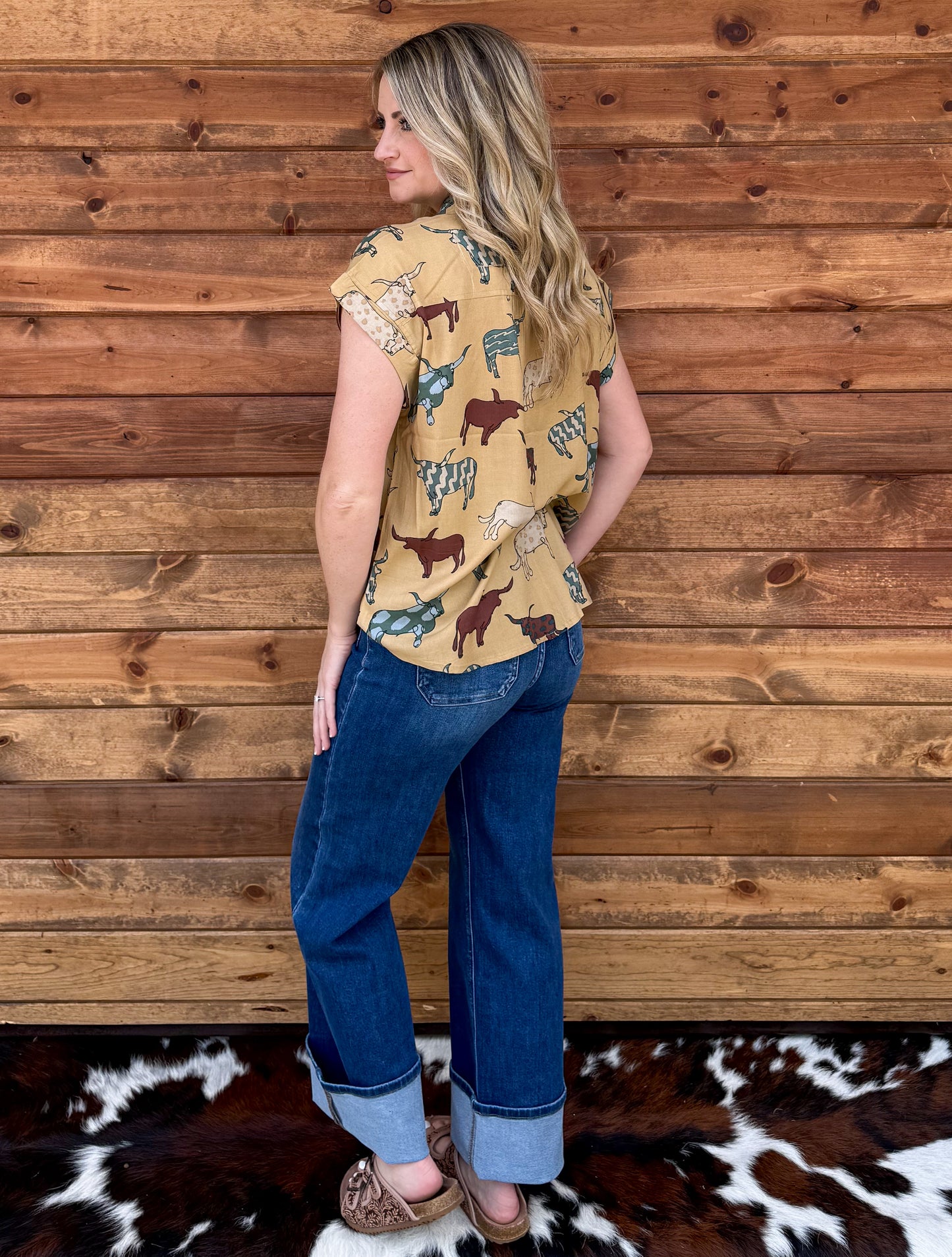 Longhorn Button-Up Top *Mustard