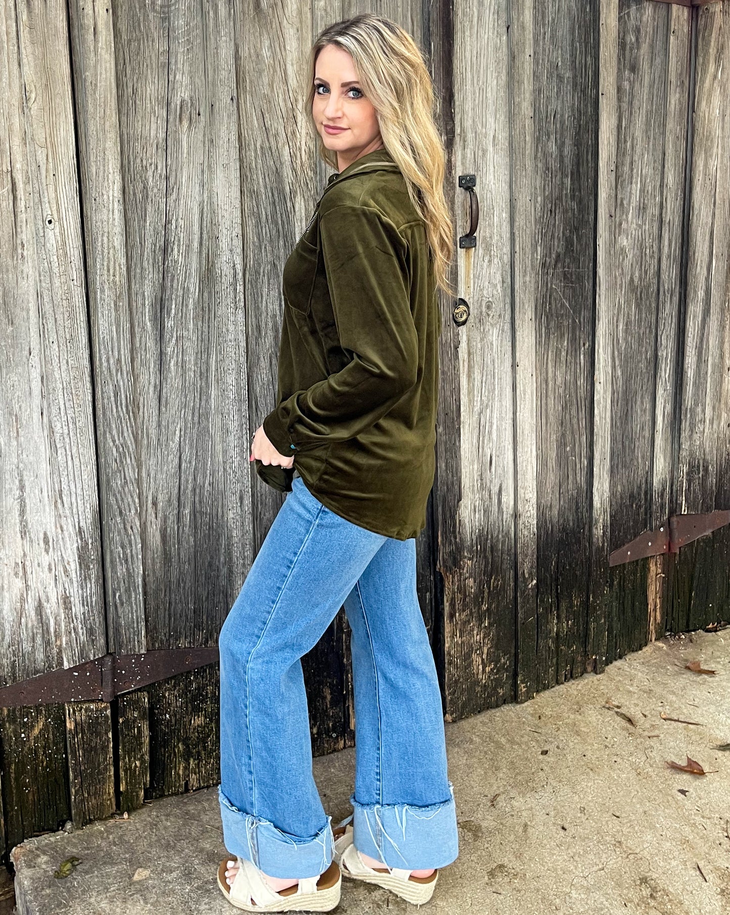 Velvet Moves Button-Up Top *Agave
