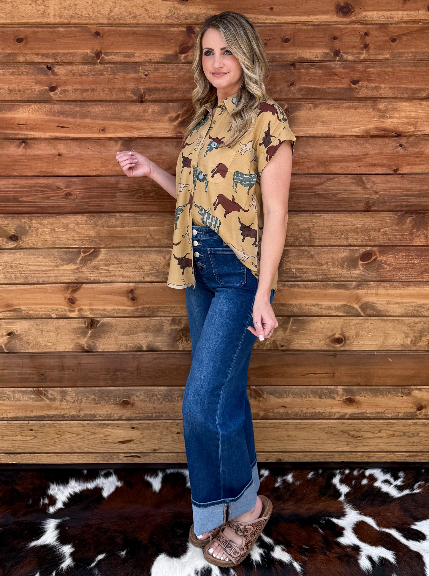 Longhorn Button-Up Top *Mustard