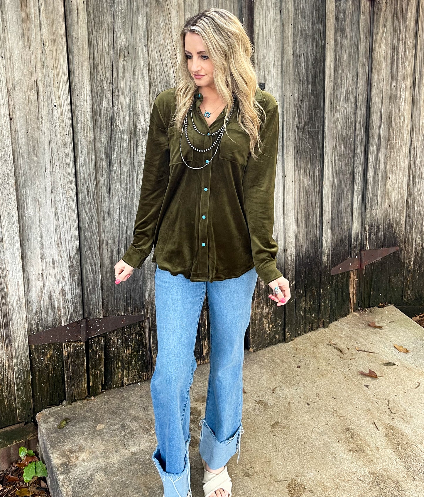 Velvet Moves Button-Up Top *Agave