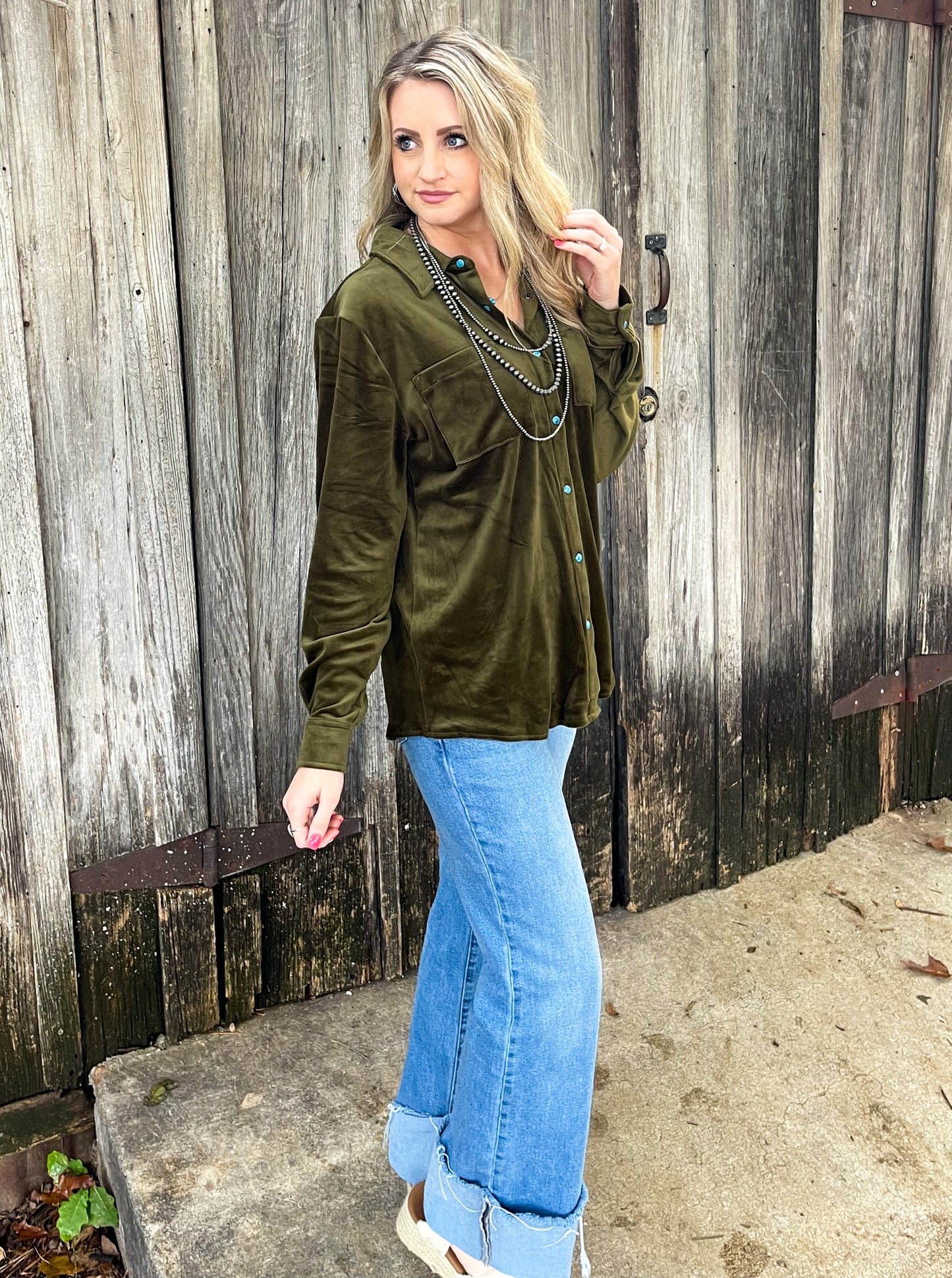 Velvet Moves Button-Up Top *Agave