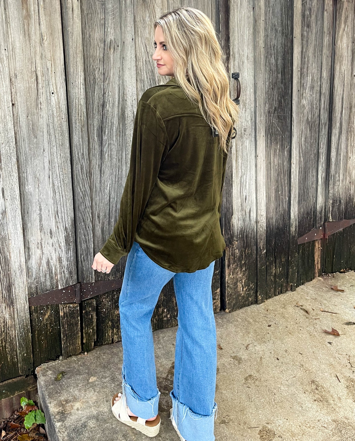 Velvet Moves Button-Up Top *Agave