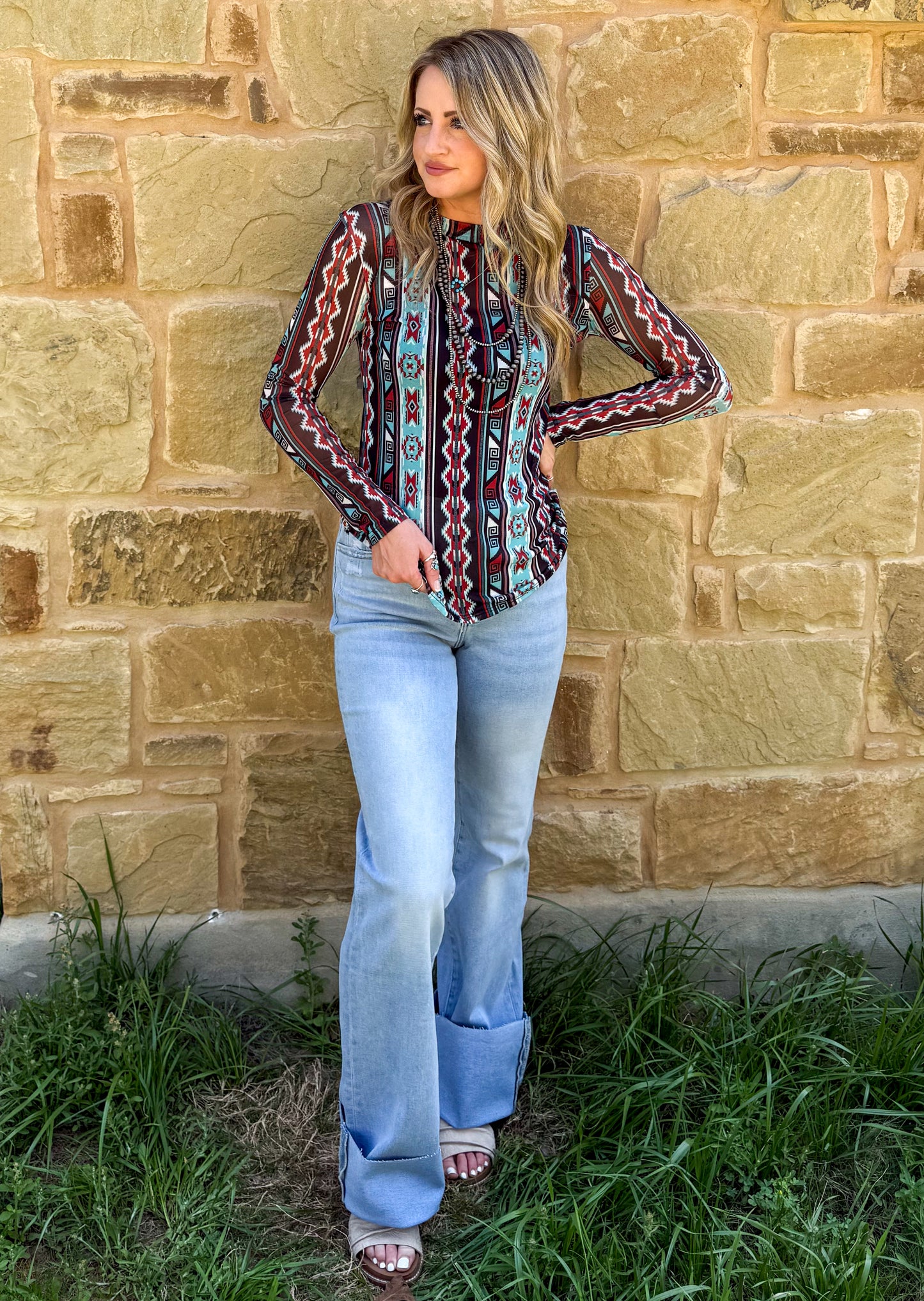 Wild Aztec Mesh Top