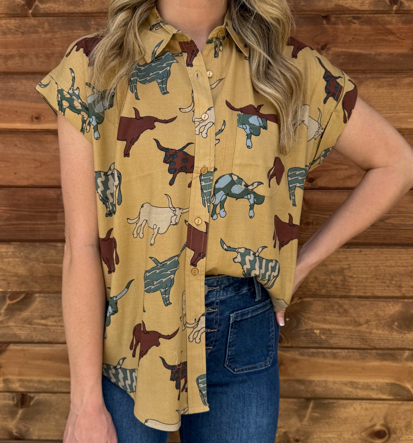 Longhorn Button-Up Top *Mustard