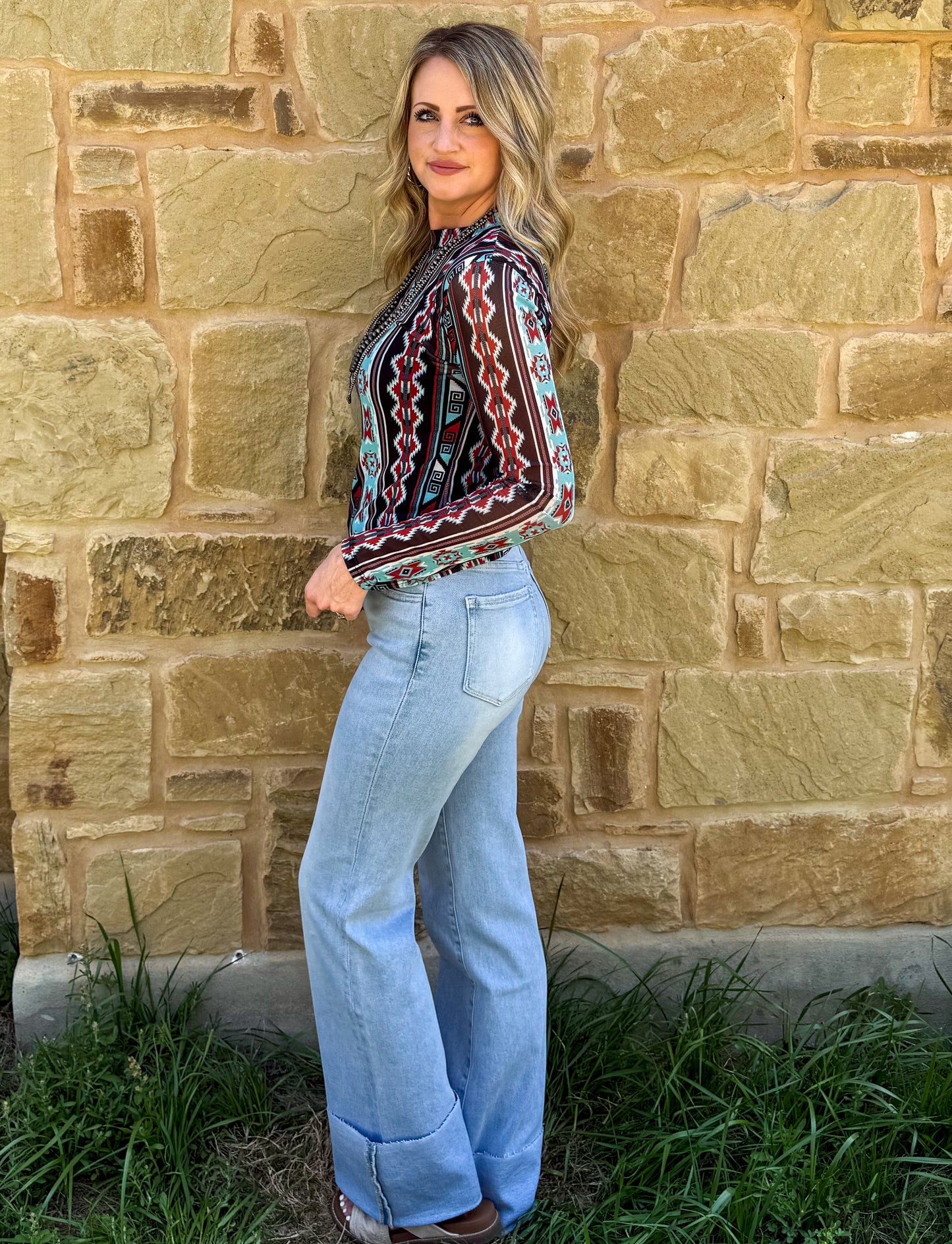 Wild Aztec Mesh Top