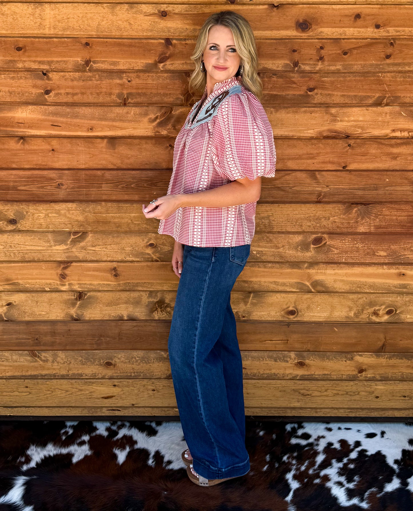 Western Horse Gingham Blouse
