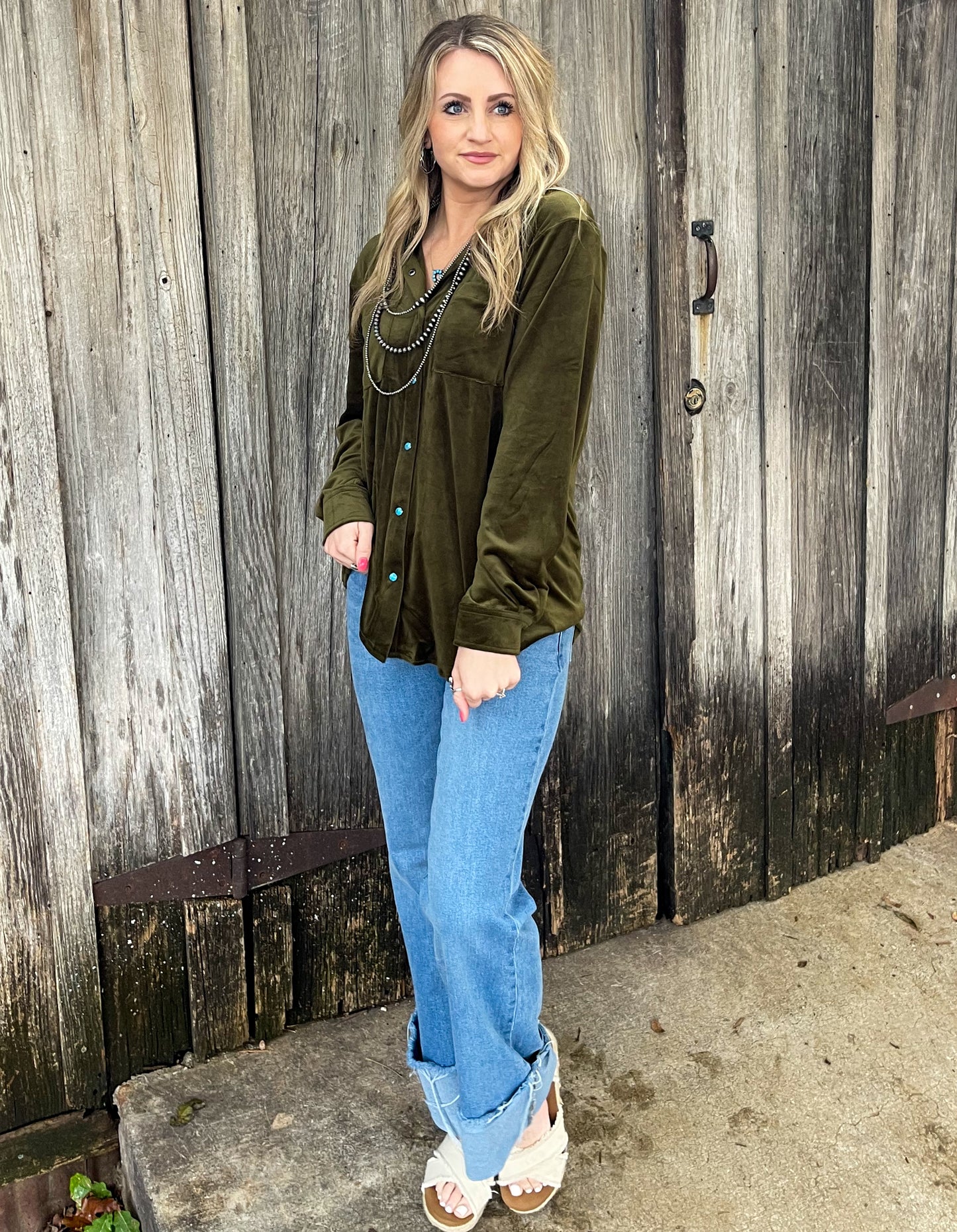 Velvet Moves Button-Up Top *Agave