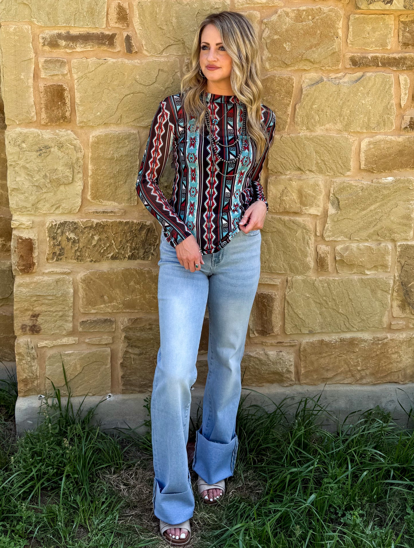 Wild Aztec Mesh Top
