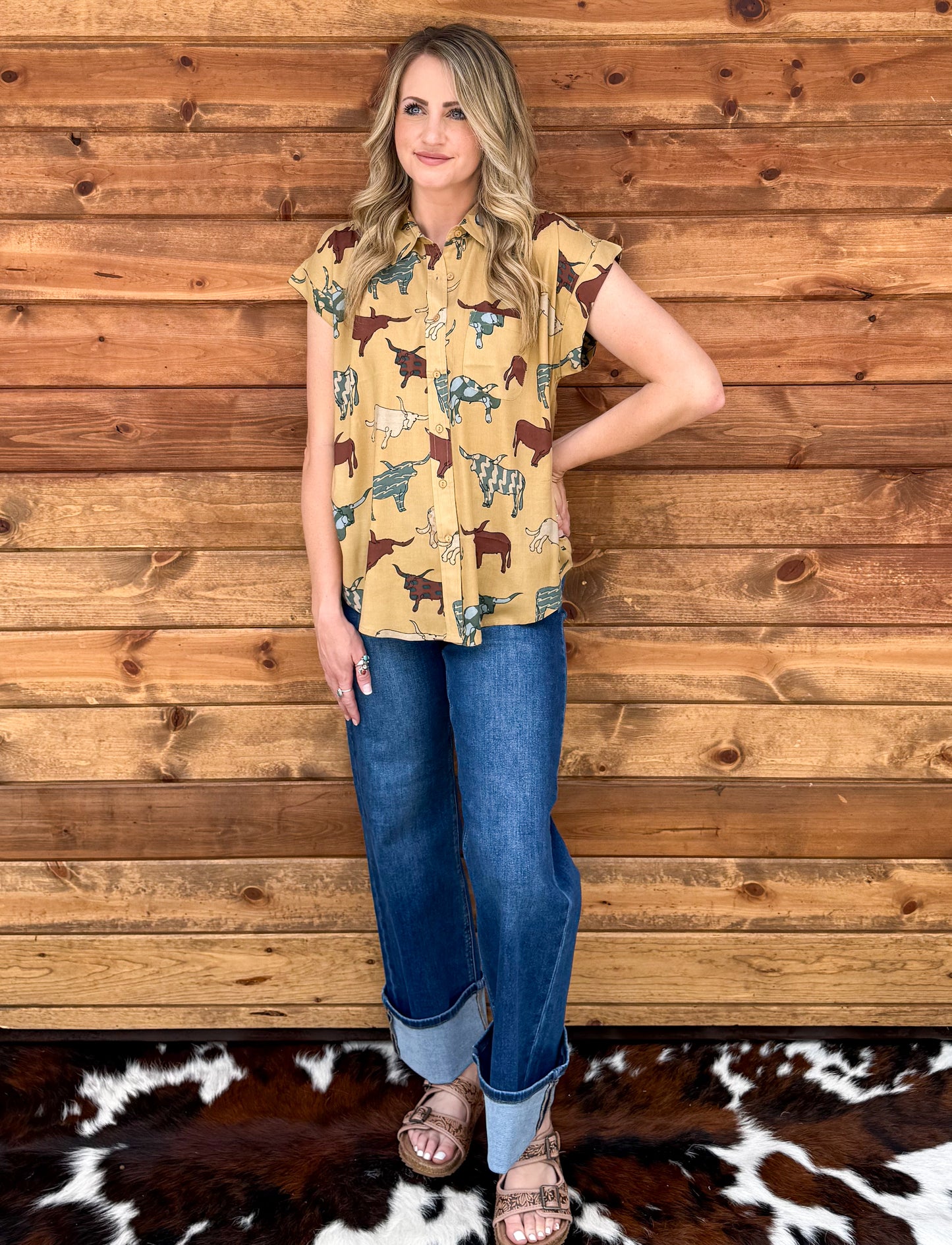 Longhorn Button-Up Top *Mustard