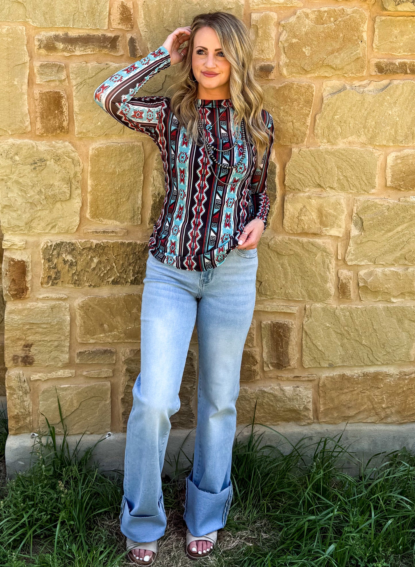 Wild Aztec Mesh Top