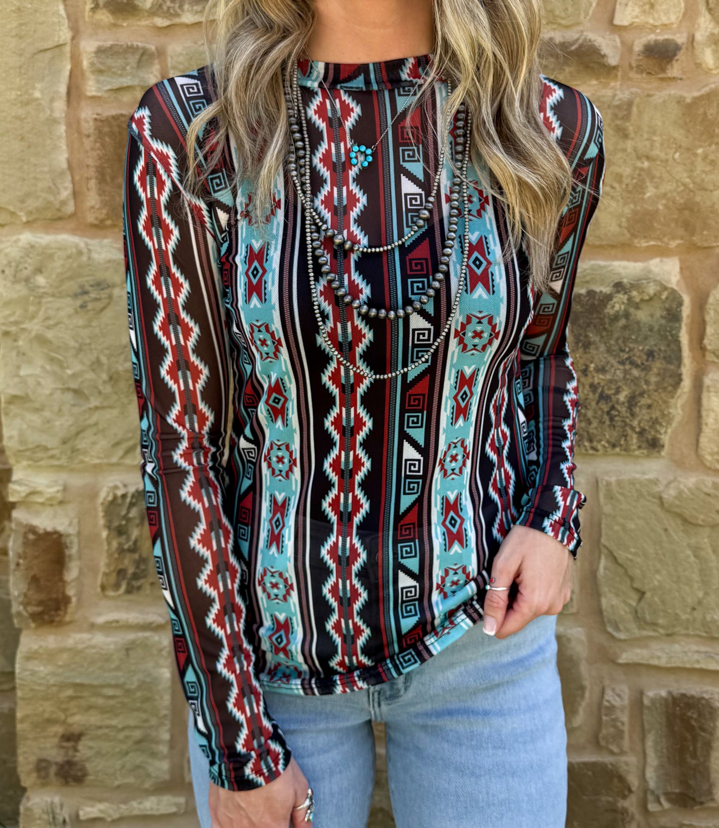 Wild Aztec Mesh Top
