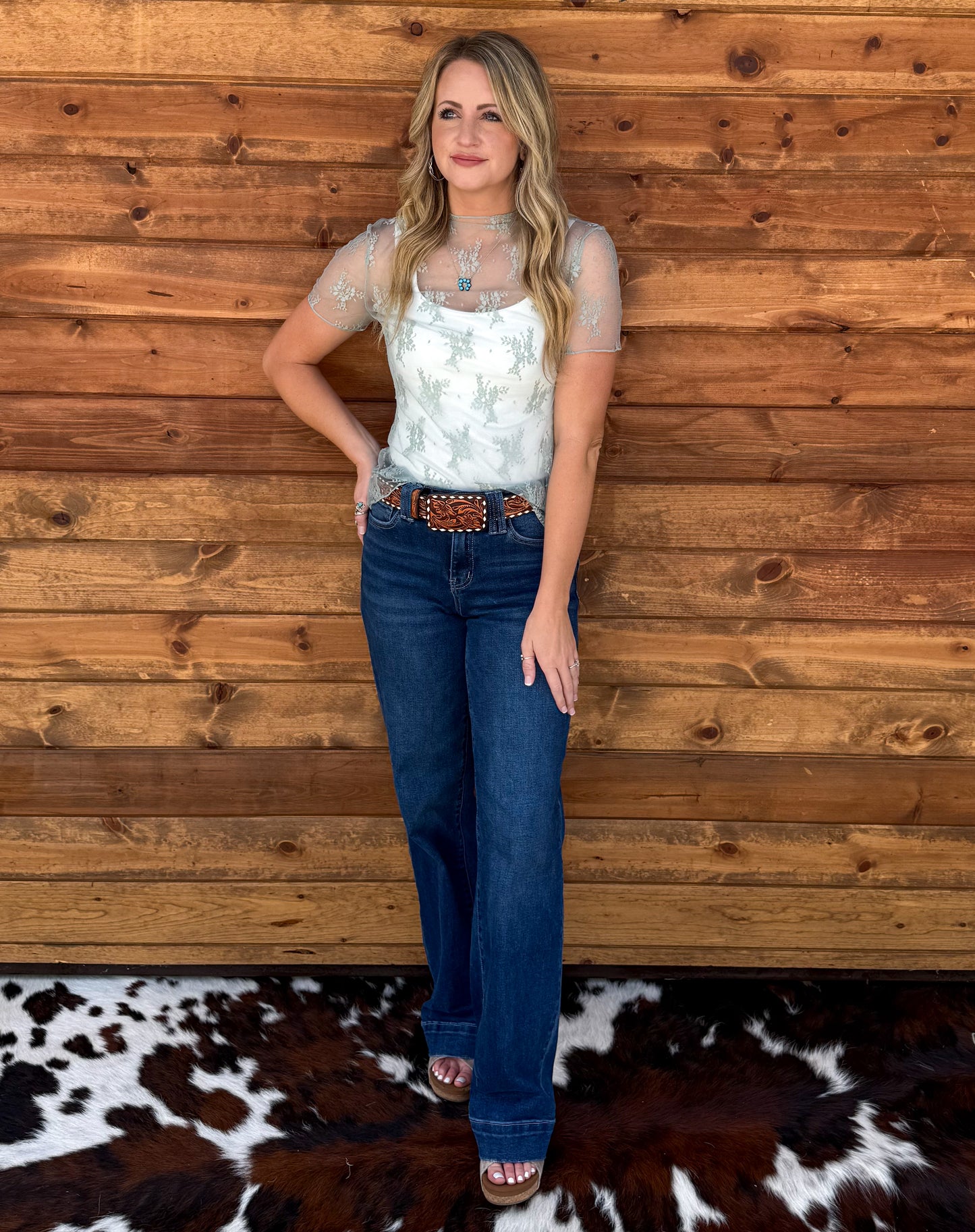 Floral Lace Mesh Top *Mint
