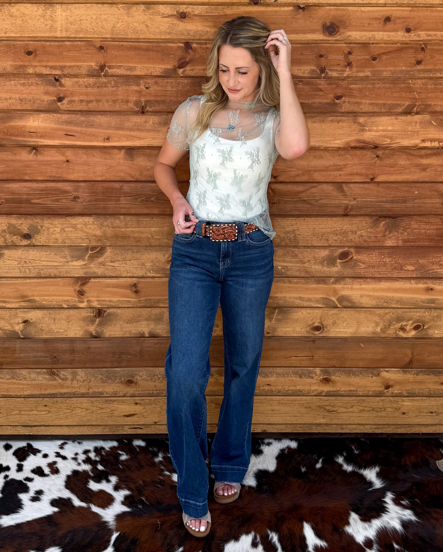 Floral Lace Mesh Top *Mint