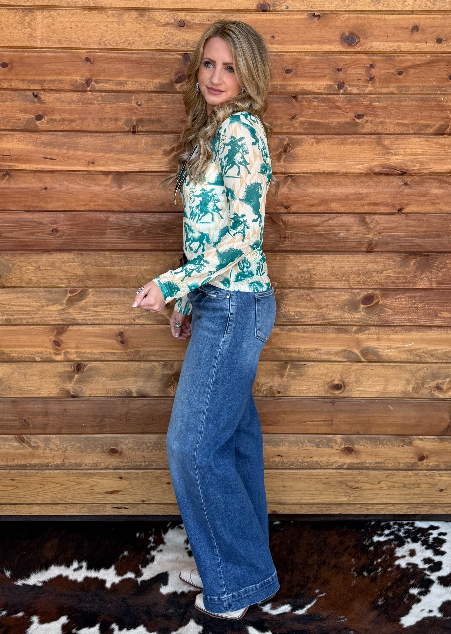 Turquoise Horses Mesh Top