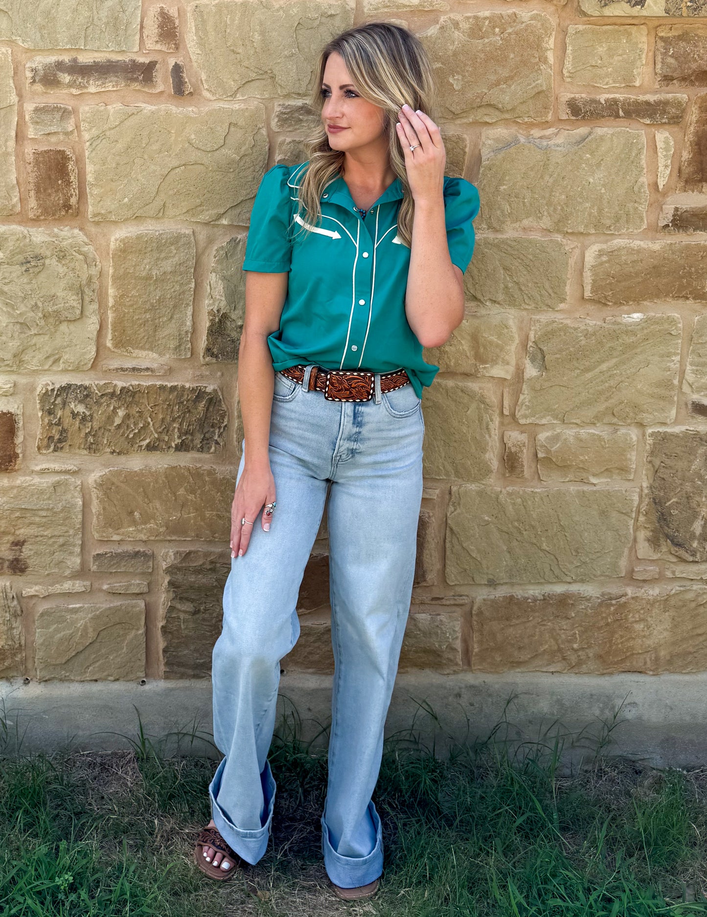 Cowgirl Pearl Snap Top *Turquoise