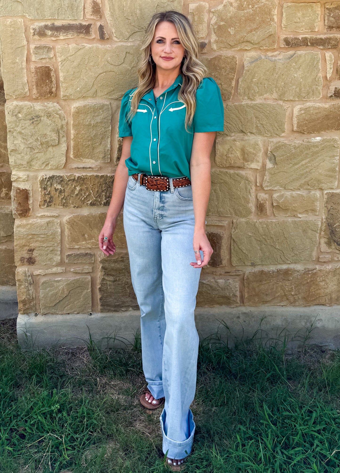 Cowgirl Pearl Snap Top *Turquoise
