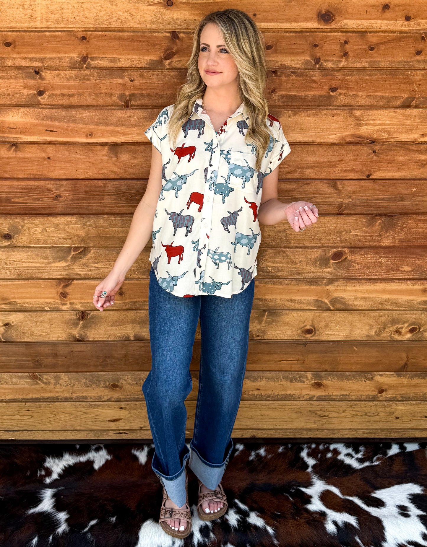 Longhorn Button-Up Top *White