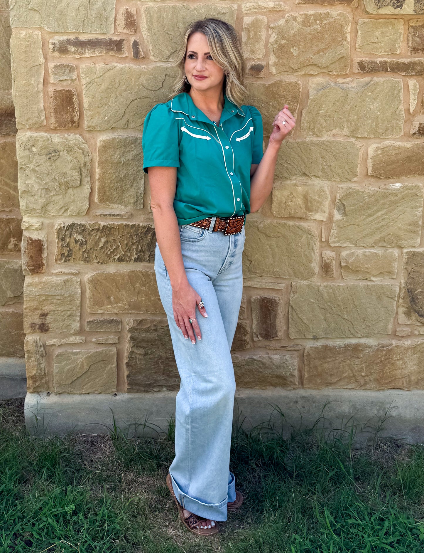 Cowgirl Pearl Snap Top *Turquoise
