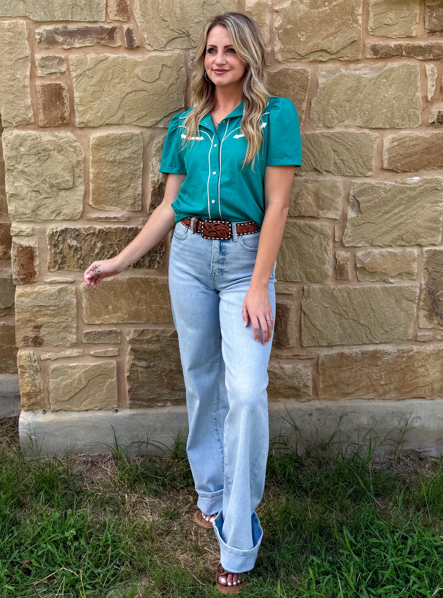 Cowgirl Pearl Snap Top *Turquoise