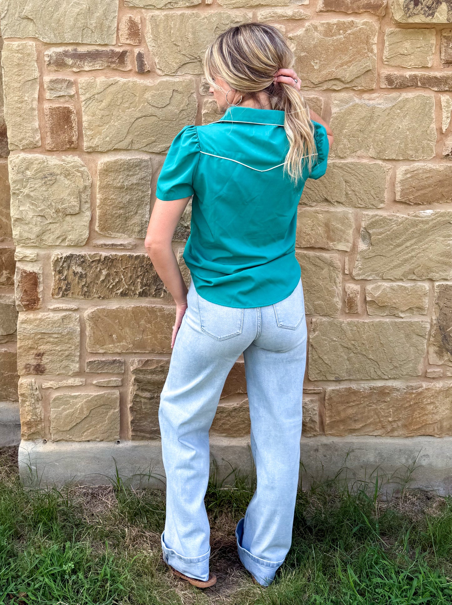 Cowgirl Pearl Snap Top *Turquoise