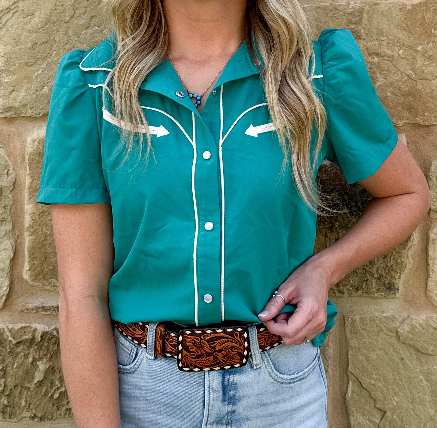 Cowgirl Pearl Snap Top *Turquoise