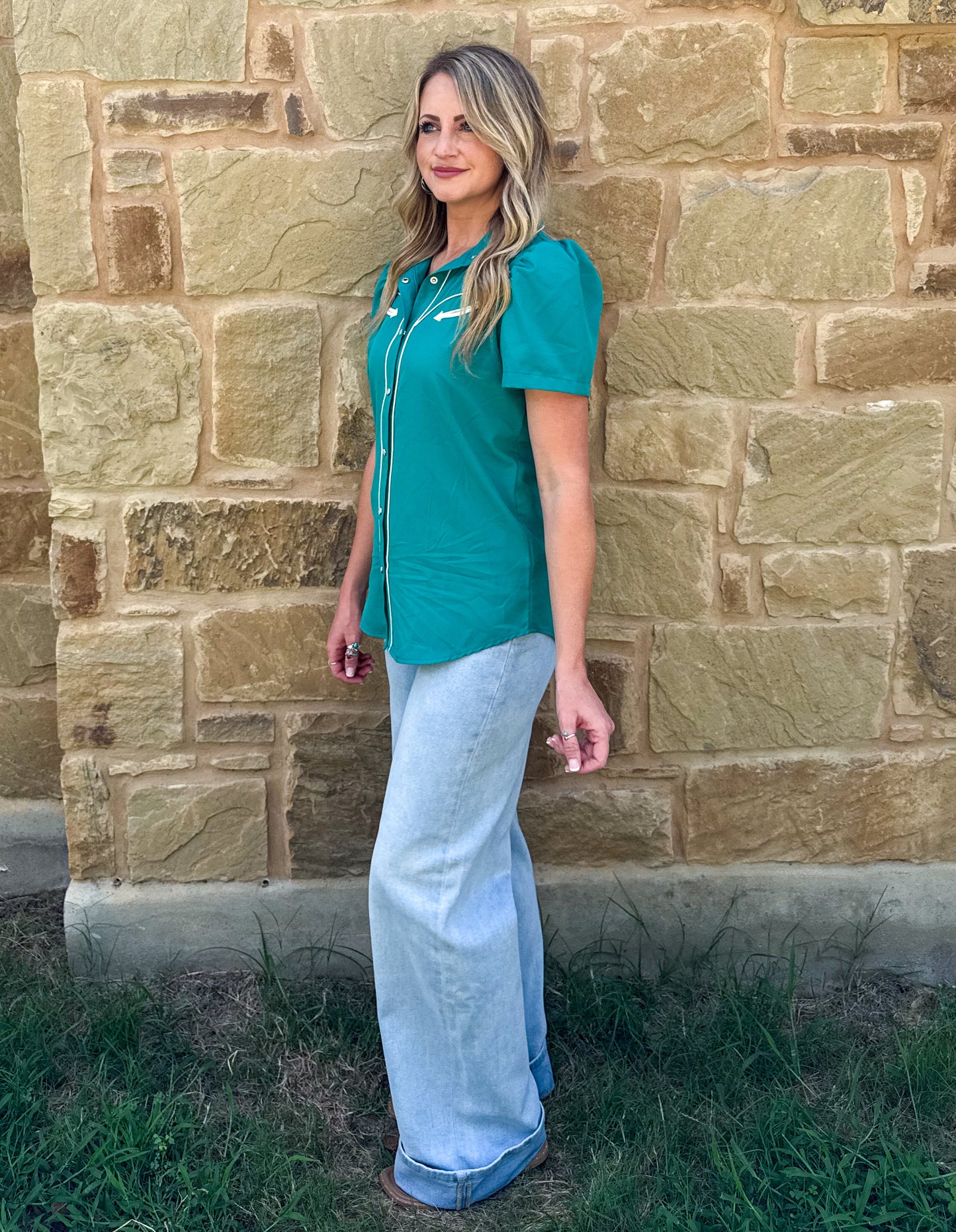 Cowgirl Pearl Snap Top *Turquoise