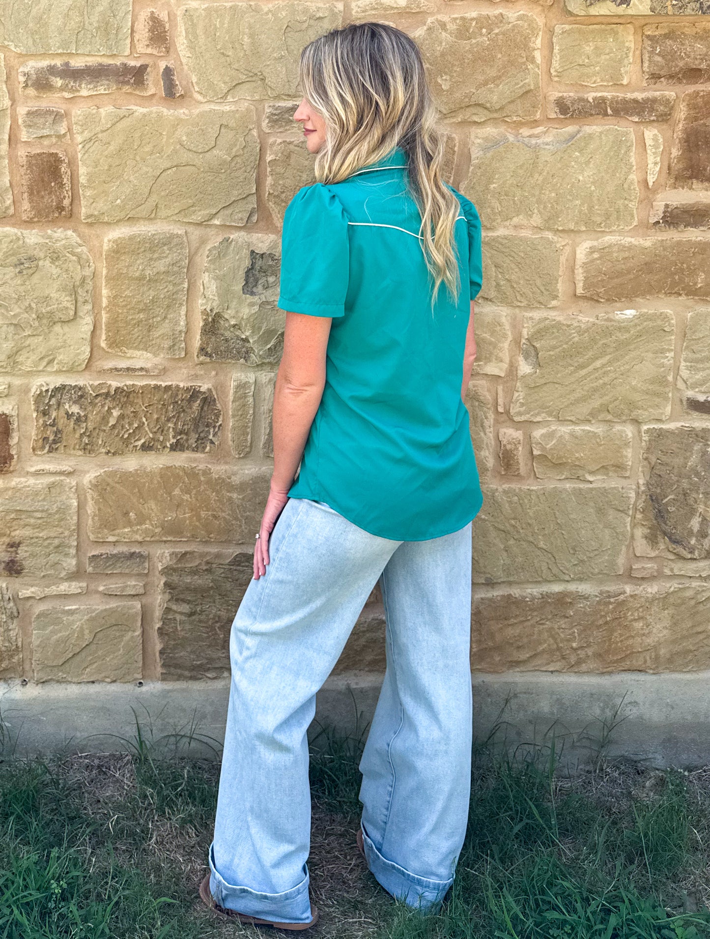 Cowgirl Pearl Snap Top *Turquoise