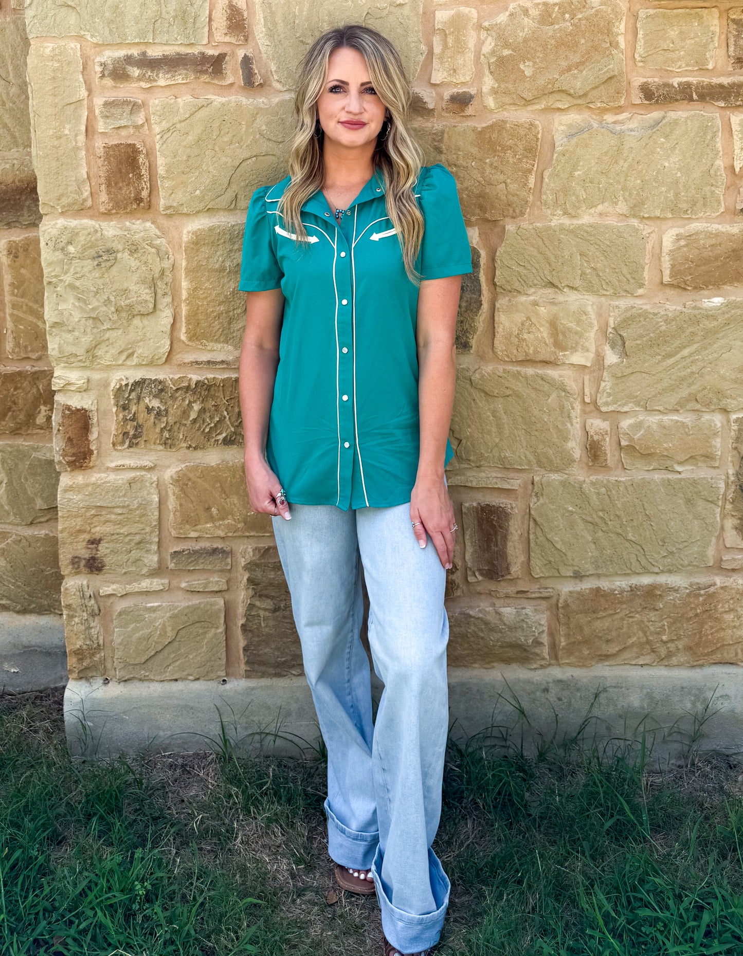 Cowgirl Pearl Snap Top *Turquoise